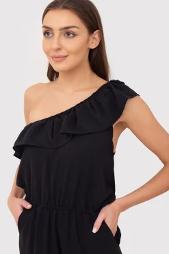 New Kobinezon na jedno raię z fabanką - czarny Eleganckie Kombinezony|Kombinezony