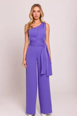 Hot Kobinezon na jedno raię z wiązanyi zarfai - janofioetowy Eleganckie Kombinezony|Kombinezony