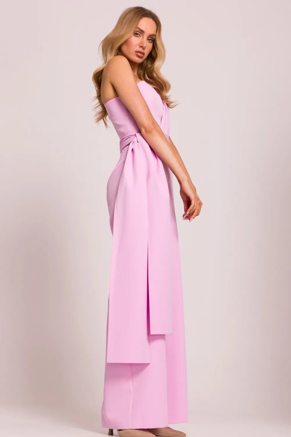 Clearance Kobinezon na jedno raię z wiązanyi zarfai - cukierkowy róż Eleganckie Kombinezony|Kombinezony