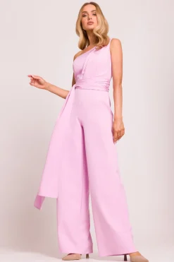 Clearance Kobinezon na jedno raię z wiązanyi zarfai - cukierkowy róż Eleganckie Kombinezony|Kombinezony