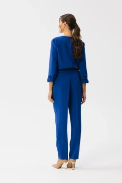 Discount Kobinezon z łezką w dekocie - chabrowy Eleganckie Kombinezony|Kombinezony