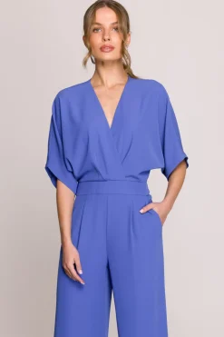 Clearance Kobinezon z kopertowy dekote - niebieki Eleganckie Kombinezony|Kombinezony