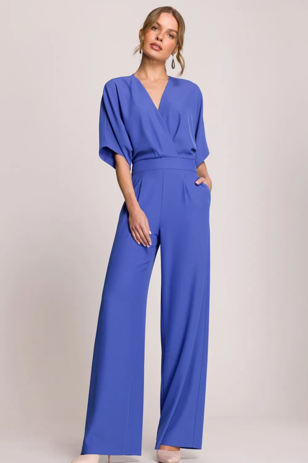 Clearance Kobinezon z kopertowy dekote - niebieki Eleganckie Kombinezony|Kombinezony