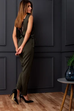 Kombinezon z koronką - khaki Eleganckie Kombinezony|Kombinezony