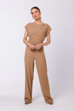 New Kobinezon z krótki rękawe - beżowy Kombinezony|Eleganckie Kombinezony