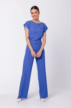 Clearance Kobinezon z krótki rękawe - niebieki Kombinezony|Eleganckie Kombinezony