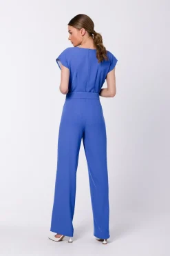 Clearance Kobinezon z krótki rękawe - niebieki Kombinezony|Eleganckie Kombinezony