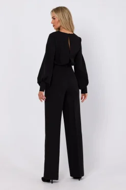 Sale Kobinezon z ozdobnyi rękawai - czarny Eleganckie Kombinezony|Kombinezony