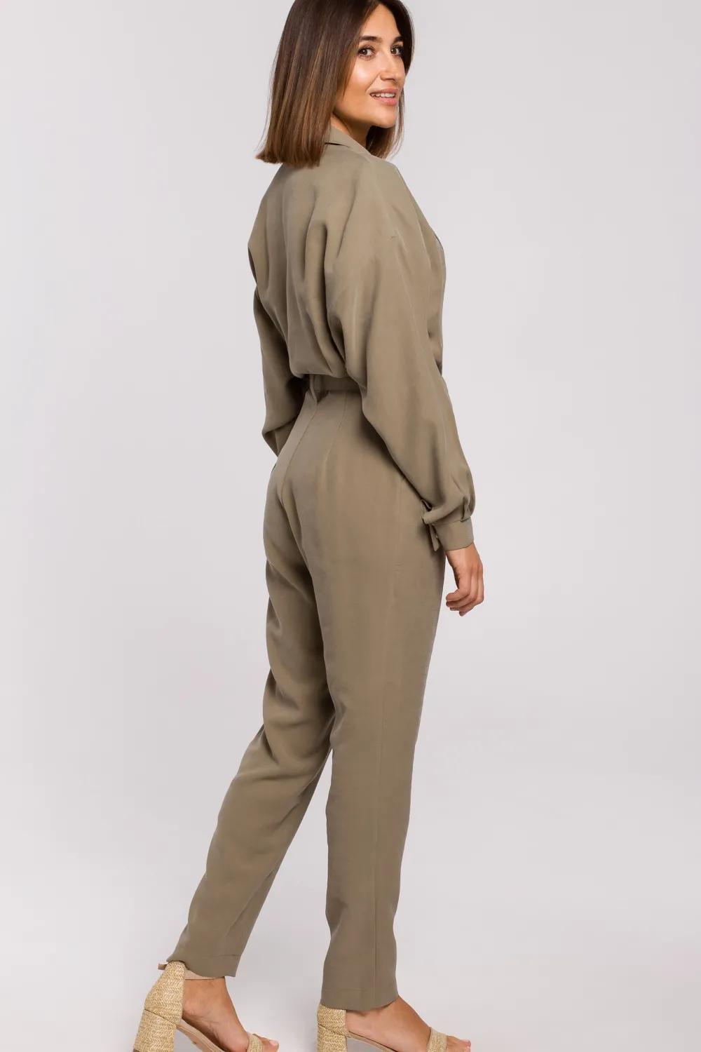 Discount Kombinezon z paskiem - khaki Eleganckie Kombinezony|Kombinezony