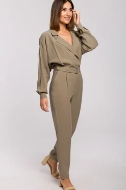 Kombinezon z paskiem - khaki OUTLET Kombinezony