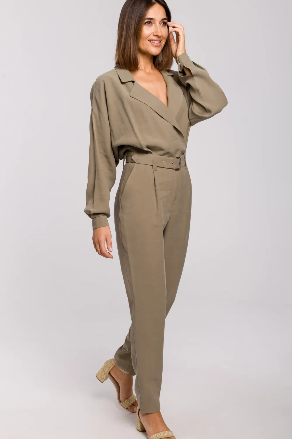 Kombinezon z paskiem - khaki OUTLET Kombinezony