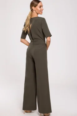 Best Kombinezon z rozcięciem na plecach - khaki Eleganckie Kombinezony|Kombinezony