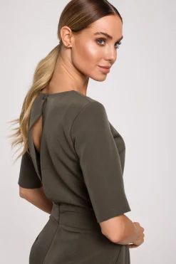 Best Kombinezon z rozcięciem na plecach - khaki Eleganckie Kombinezony|Kombinezony