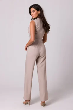Hot Kobinezon z zerokii nogawkai - beżowy Eleganckie Kombinezony|Kombinezony