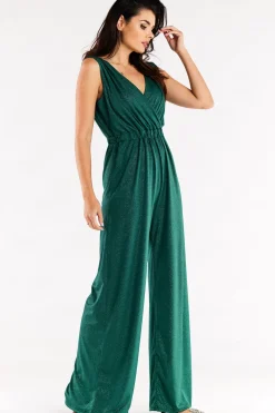 Hot Kobinezon z zerokii nogawkai - butekowa zieeń Eleganckie Kombinezony|Kombinezony