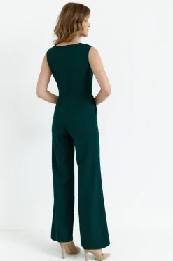 Hot Kobinezon z zerokii nogawkai - butekowa zieeń Eleganckie Kombinezony|Kombinezony