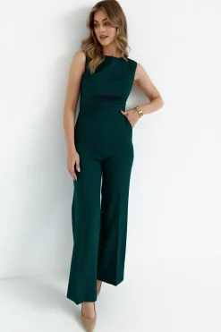 Hot Kobinezon z zerokii nogawkai - butekowa zieeń Eleganckie Kombinezony|Kombinezony