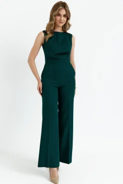 Hot Kobinezon z zerokii nogawkai - butekowa zieeń Eleganckie Kombinezony|Kombinezony