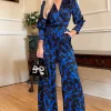 Kombinezon z szerokimi nogawkami - kobaltowy Eleganckie Kombinezony|Kombinezony