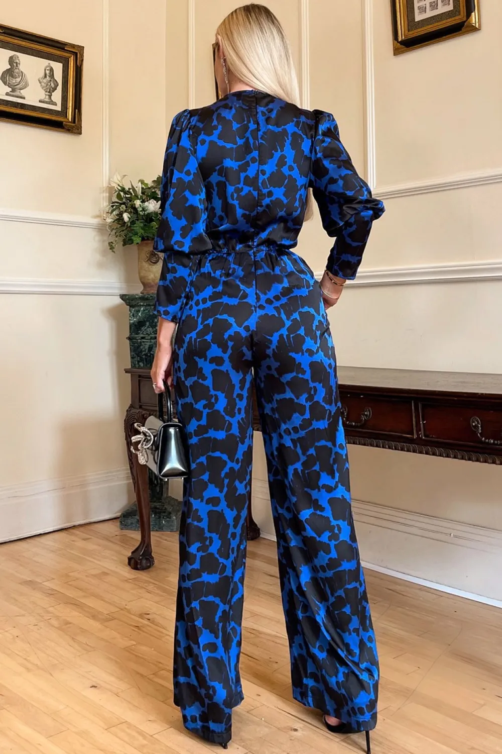 Kombinezon z szerokimi nogawkami - kobaltowy Eleganckie Kombinezony|Kombinezony