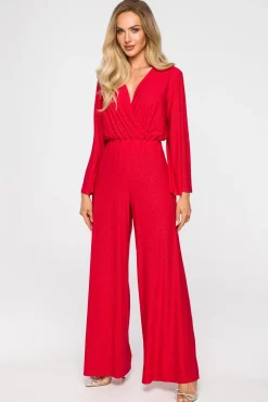 Discount Kobinezon z zerokii nogawkai - czerwony Czerwone|Eleganckie Kombinezony