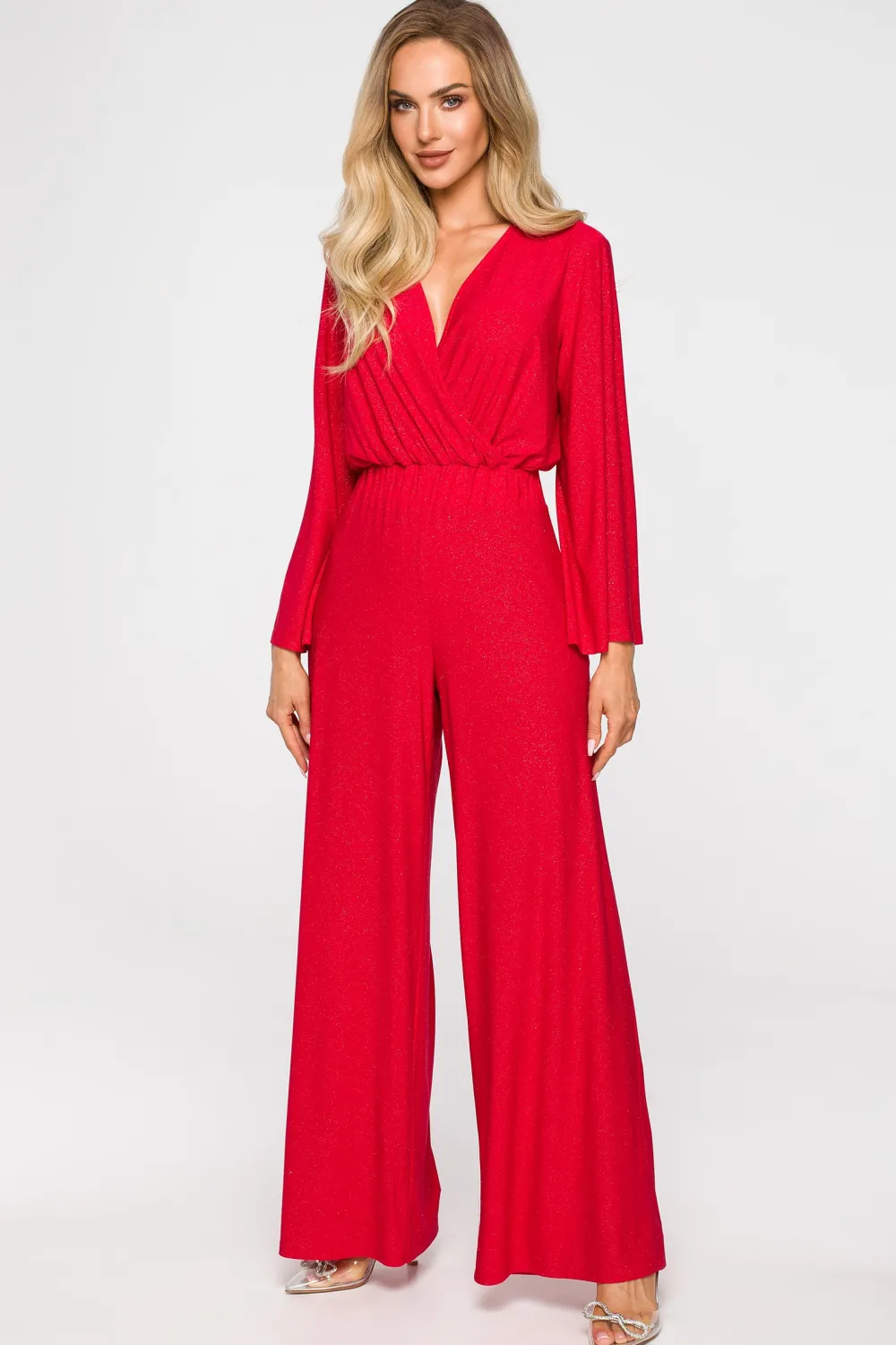 Discount Kobinezon z zerokii nogawkai - czerwony Czerwone|Eleganckie Kombinezony