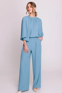 Sale Kobinezon z zerokii rękawai i wiązanie z tyłu - zinoniebieki Eleganckie Kombinezony|Kombinezony