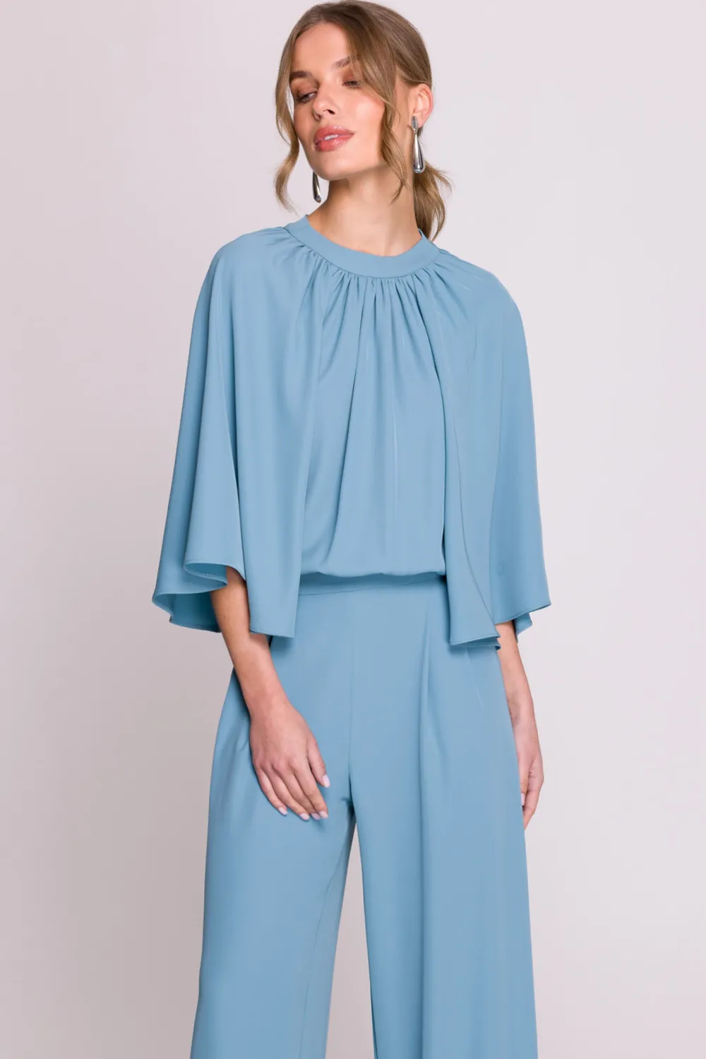 Sale Kobinezon z zerokii rękawai i wiązanie z tyłu - zinoniebieki Eleganckie Kombinezony|Kombinezony