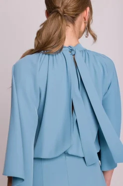 Sale Kobinezon z zerokii rękawai i wiązanie z tyłu - zinoniebieki Eleganckie Kombinezony|Kombinezony