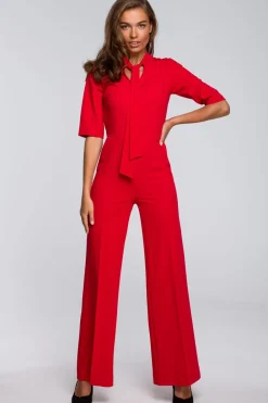 Discount Kobinezon z wiązanie przy zyi - czerwony Eleganckie Kombinezony|Kombinezony