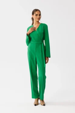 Clearance Kobinezon z wiązanie wokół taii - oczyto-zieony Eleganckie Kombinezony|Kombinezony