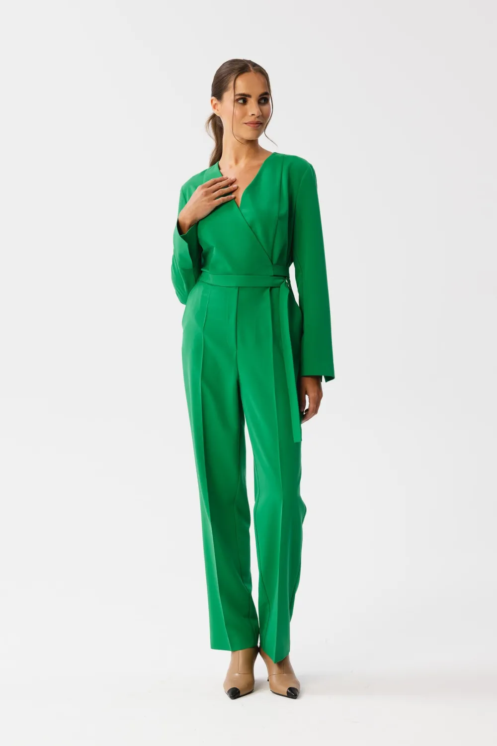 Clearance Kobinezon z wiązanie wokół taii - oczyto-zieony Eleganckie Kombinezony|Kombinezony