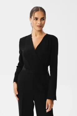 Sale Kobinezon z wiązanie wokół taii - czarny Eleganckie Kombinezony|Kombinezony