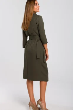 Sale Kopertowa sukienka z paskiem w talii - khaki OUTLET Sukienki