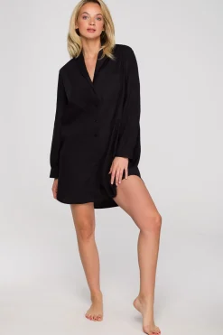 Discount Kozua nocna z kołnierzykie - czarna Koszule Nocne