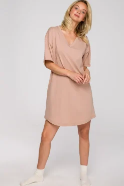 Sale Koszulka nocna z dekoltem V - nude Koszule Nocne