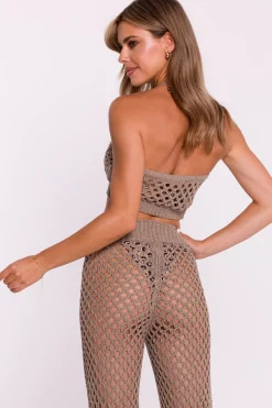 Discount Krótki ażurowy top - beżowy Bluzki