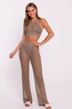 Discount Krótki ażurowy top - beżowy Bluzki