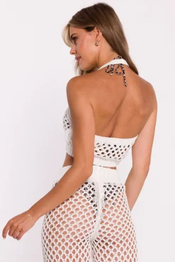 Discount Krótki ażurowy top - ecru Bluzki