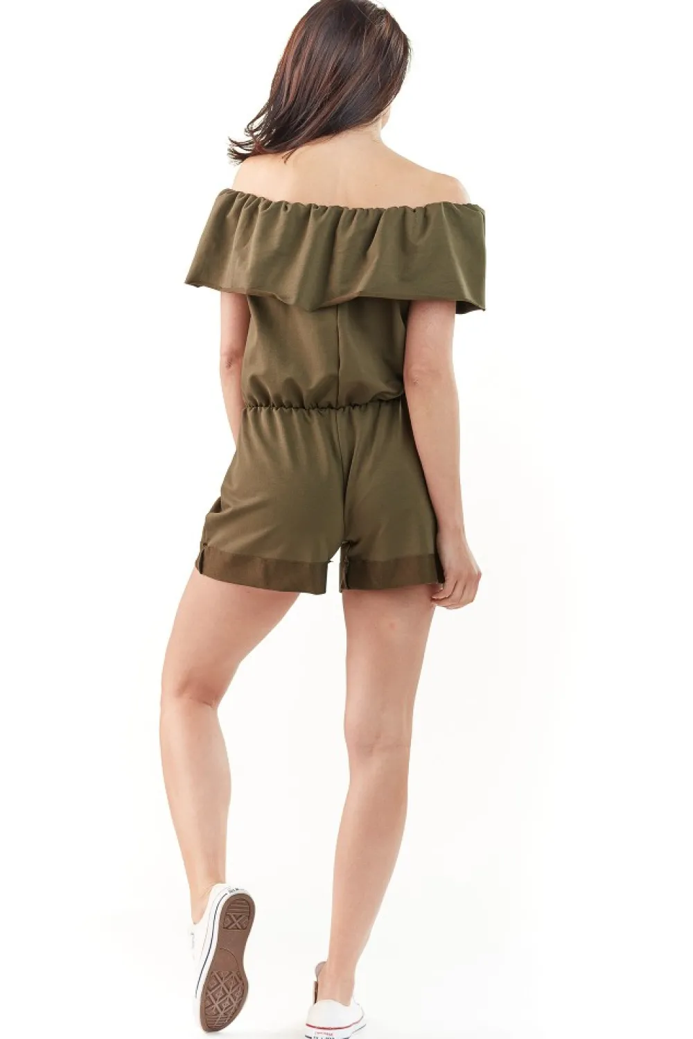 Hot Krótki kombinezon z falbanką - khaki Dobry Skład|Kombinezony