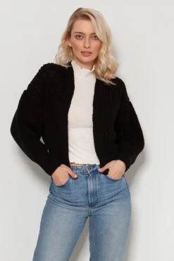 Krótki sweter bez zapięcia - czarny Swetry
