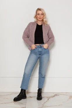 Hot Krótki sweter bez zapięcia - różowy Swetry