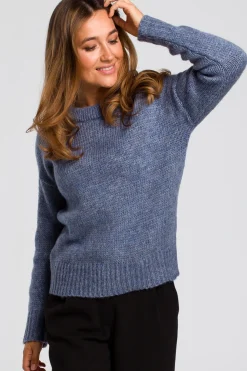 Sale Krótki sweter o luźnym splocie - niebieski Swetry
