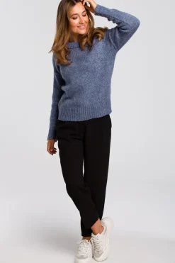 Sale Krótki sweter o luźnym splocie - niebieski Swetry