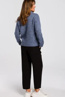 Sale Krótki sweter o luźnym splocie - niebieski Swetry