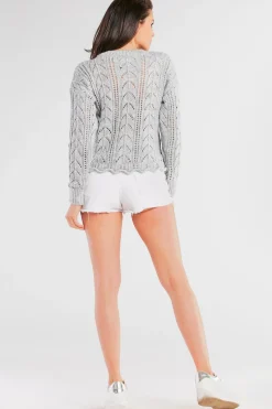 Discount Krótki sweter z okrągłym dekoltem - szary Swetry