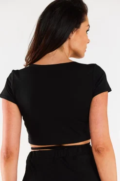 Clearance Krótki top z wiązanie - czarny Odzież Casualowa|Dobry Skład