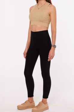 Sale egginy prążkowane puhup z wyoki tane - czarne Legginsy|Odzież Casualowa