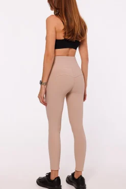 egginy prążkowane puhup z wyoki tane - cienobeżowe Legginsy|Odzież Casualowa
