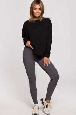 Outlet egginy z dzianiny prążkowanej - antracytowe Legginsy|Odzież Casualowa